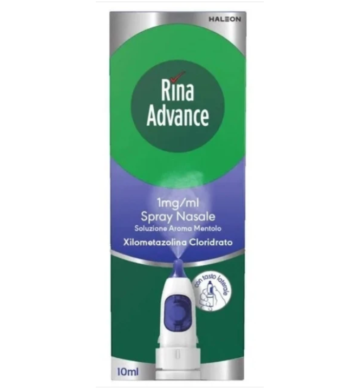 RINAADVANCE*spray nasale 10 ml 1 mg/ml soluzione con pompa attivata con tasto laterale aroma mentolo