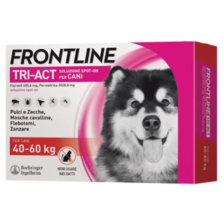 FRONTLINE TRI-ACT*spot-on soluz 3 pipette 6 ml 3.028,8 mg +405,6 mg cani da 40 a 60 Kg FRONTLINE TRI-ACT*spot-on soluz 3 pipette 6 ml 3.028,8 mg +405,6 mg cani da 40 a 60 Kg