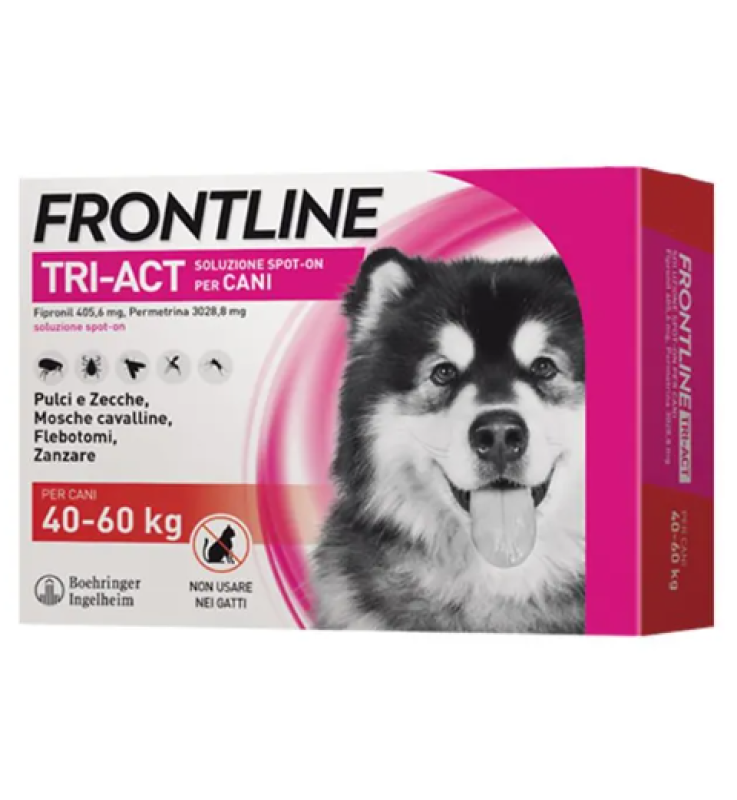 FRONTLINE TRI-ACT*spot-on soluz 3 pipette 6 ml 3.028,8 mg +405,6 mg cani da 40 a 60 Kg