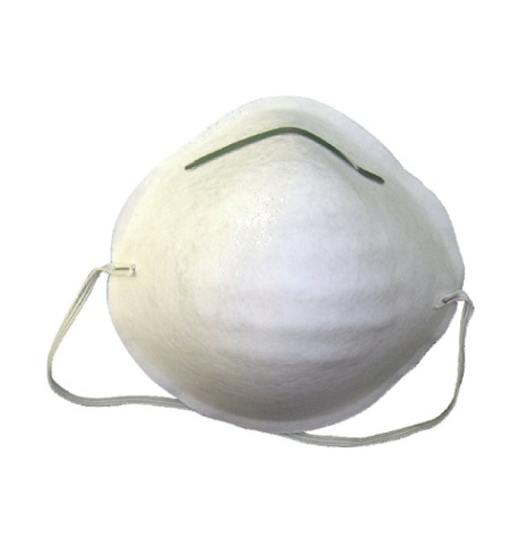 MASCHERINA FACCIALE IGIENICA FILTRAZIONE MATERIALE PARTICELLARE CON DIAMETRO >/= 5 MICRON SAGOMATA CON PARTICOLARI NERVATURE FORMA ANATOMICA STRINGINASO RIVESTITO IN PLASTICA
