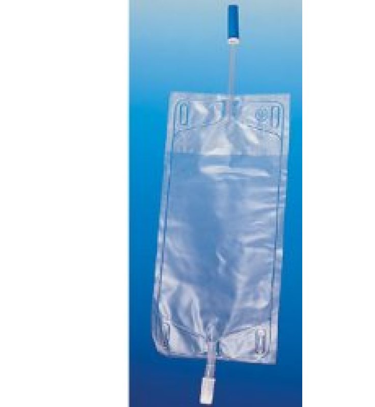 SACCA PER URINA DA GAMBA IN PVC CON TUBO DI SCARICO LUNGHEZZA 35CM PER COLLEGAMENTO AL POLPACCIO CAPACITA' 750ML COMPLETO DI VALVOLA ANTIREFLUSSO CONFEZIONE DA 30 PEZZI