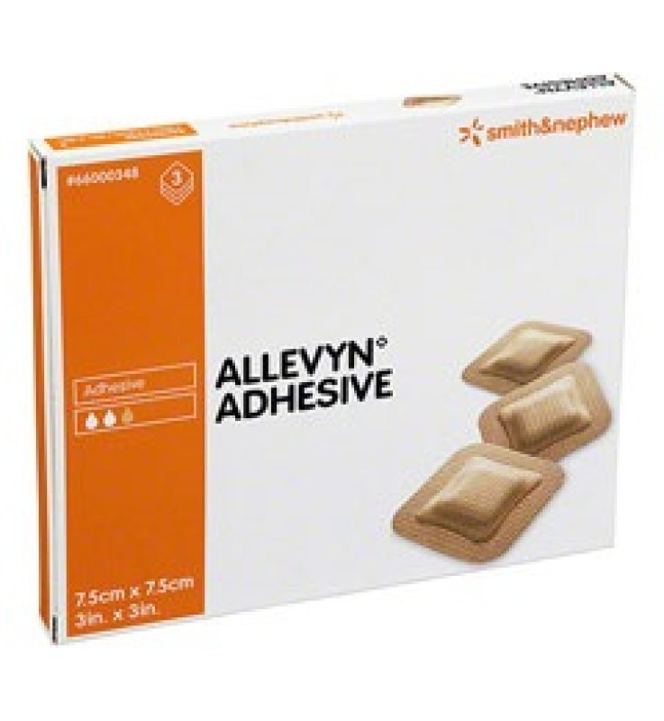 MEDICAZIONE IDROCELLULARE ADESIVA STERILE ALLEVYN ADHESIVE ALTAMENTE ASSORBENTE IN SCHIUMA DI POLIURETANO A STRUTTURA TRISTRATIFICATA 7,5X7,5CM 3 PEZZI
