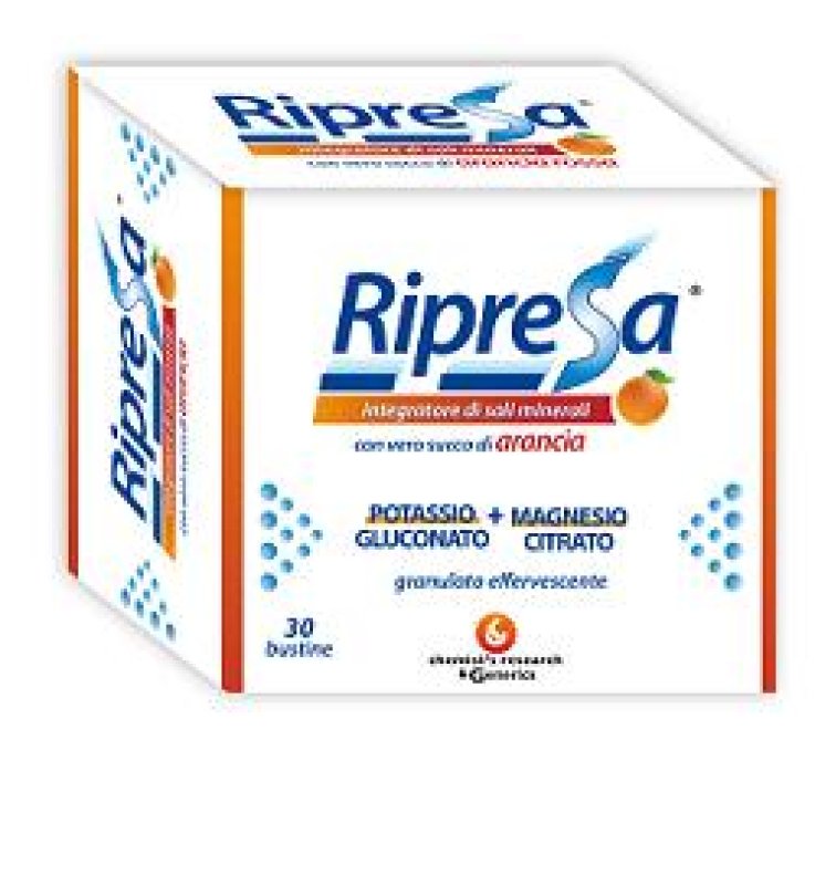 RIPRESA 30BUST 10G INTEGRATORE ALIMENTARE DI MAGNESIO E POTASSIO BUSTINE EFFERVESCENTI UTILE NEGLI STATI DI STANCHEZZA