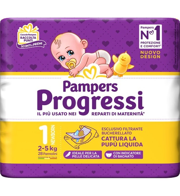 PAMPERS PROGRESSI NEWBORN PANNOLINO 1 2-5KG 28 PEZZI