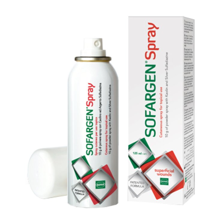 MEDICAZIONE IN POLVERE SPRAY CON CAOLINO E ARGENTO SULFADIAZINA 1% SOFARGEN SPRAY 10 G BOMBOLETTA PRESSURIZZATA 125 ML MEDICAZIONE IN POLVERE SPRAY CON CAOLINO E ARGENTO SULFADIAZINA 1% SOFARGEN SPRAY 10 G BOMBOLETTA PRESSURIZZATA 125 ML