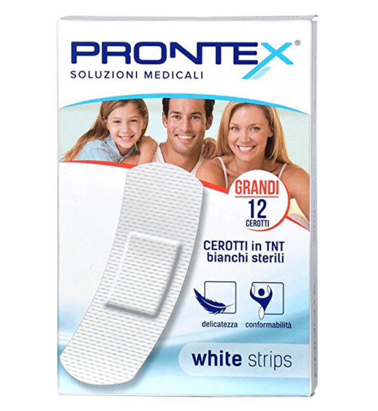 CEROTTO PRONTEX WHITE STRIPS IN TESSUTO NON TESSUTO BIANCO STERILE SCATOLA 12 CEROTTI GRANDI