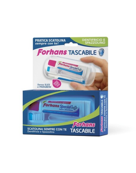 FORHANS TRAVEL KIT TASCABILE COMPOSTO DA SPAZZOLINO DA VIAGGIO + FORHANS SPECIAL PASTA DENTIFRICIA TUBETTO 12,5 ML