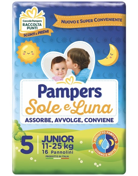 PANNOLINO PER BAMBINO PAMPERS SOLE & LUNA FLASH JUNIOR 16 PEZZI