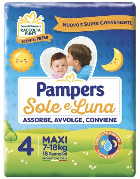 PANNOLINO PER BAMBINO PAMPERS SOLE & LUNA MAXI 18 PEZZI