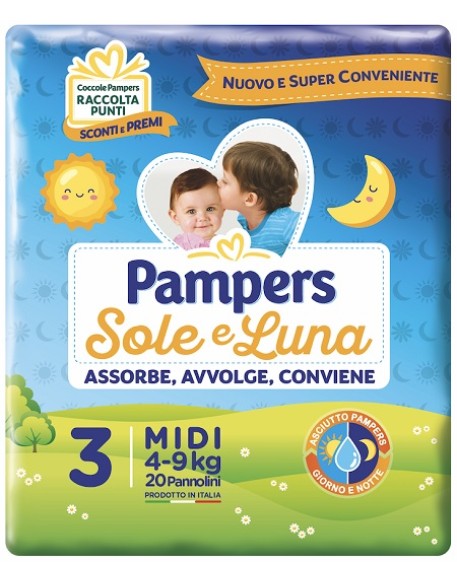 PANNOLINO PER BAMBINO PAMPERS SOLE & LUNA MIDI 20 PEZZI