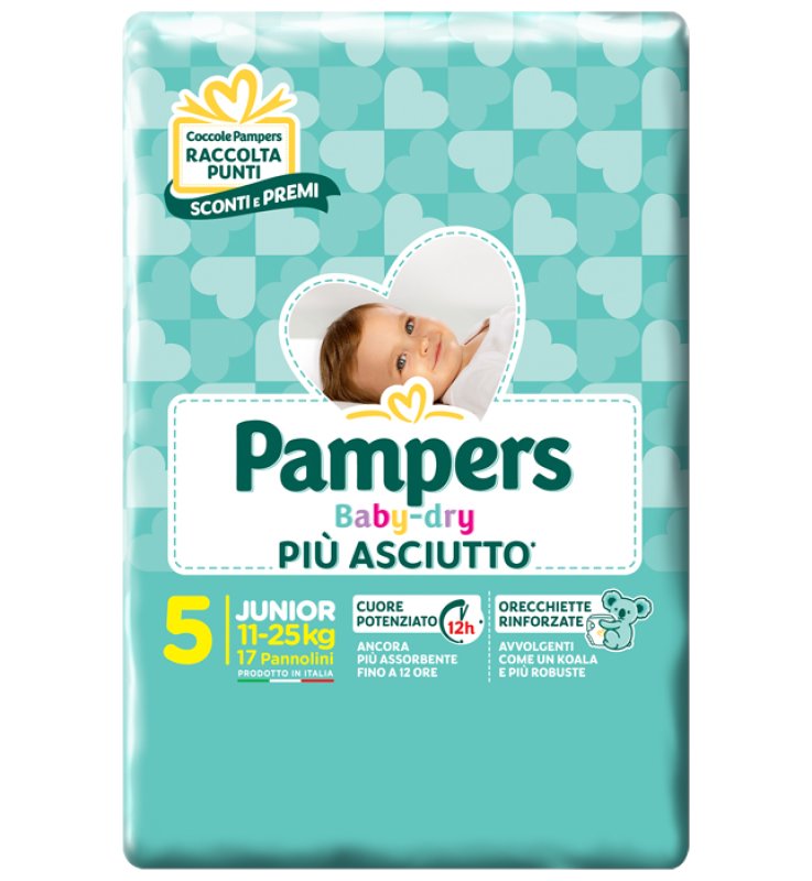 PANNOLINI PER BAMBINI PAMPERS BABY DRY DOWNCOUNT NO FLASH JUNIOR 17 PEZZI