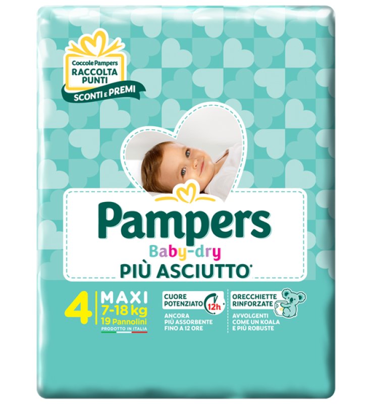 PANNOLINI PER BAMBINI PAMPERS BABY DRY DOWNCOUNT NO FLASH MAXI 19 PEZZI