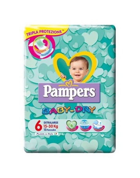 PANNOLINI PER BAMBINI PAMPERS BABY DRY DOWNCOUNT NO FLASH XL15 PEZZI