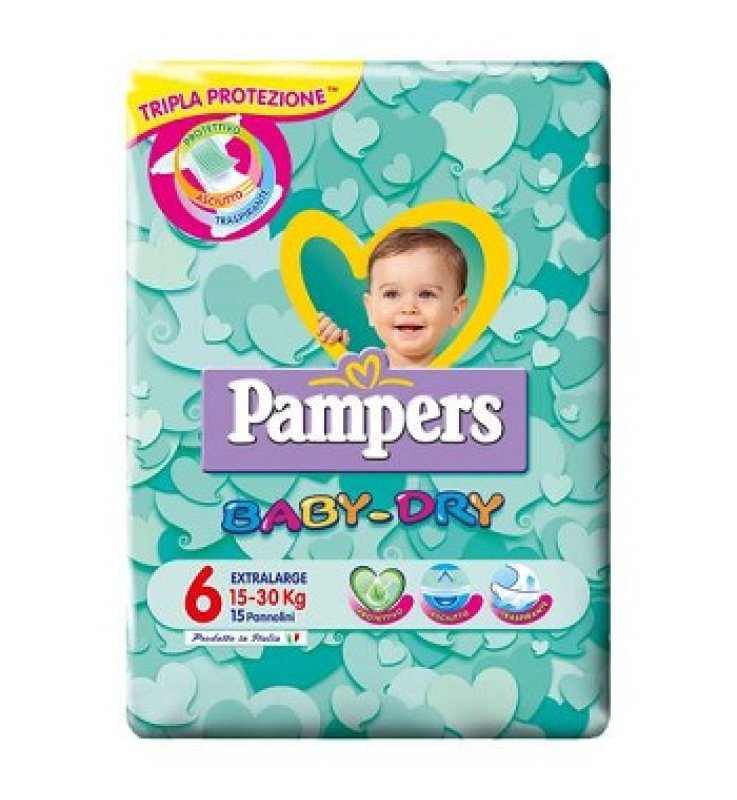 PANNOLINI PER BAMBINI PAMPERS BABY DRY DOWNCOUNT NO FLASH XL15 PEZZI