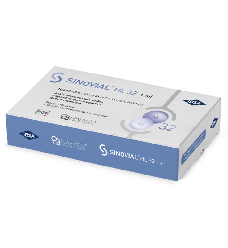 SIRINGA INTRA-ARTICOLARE SINOVIAL HL 3,2% ACIDO IALURONICO (H-HA) 16 MG / ACIDO IALURONICO (L-HA) 16 MG 1 SIRINGA PRERIEMPITA 1 ML + 2 AGHI