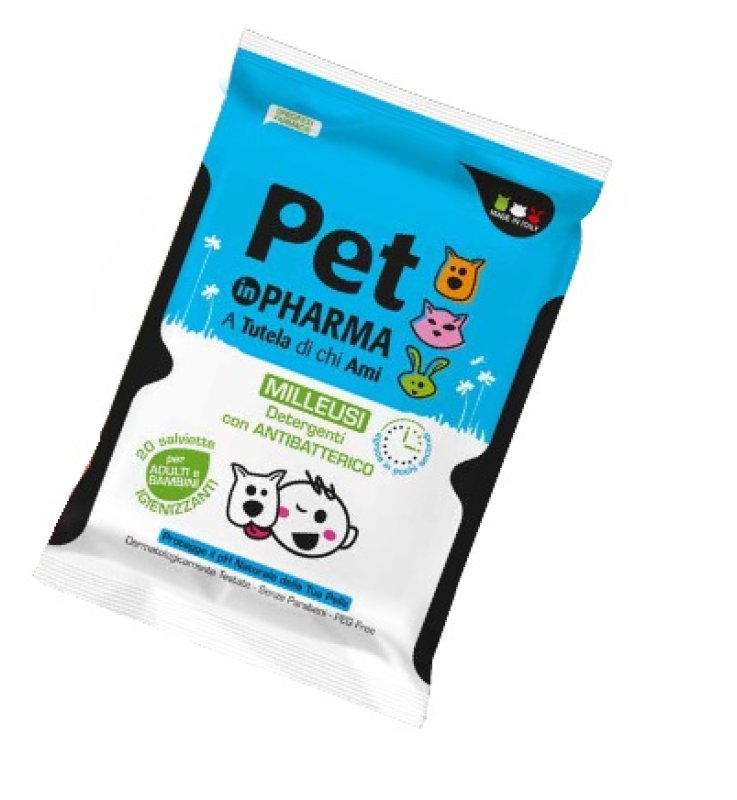 PET IN PHARMA SALVIETTE UMIDIFICATE IGIENIZZANTI CON ANTIBATTERICO PER ADULTI E BAMBINI 20 PEZZI