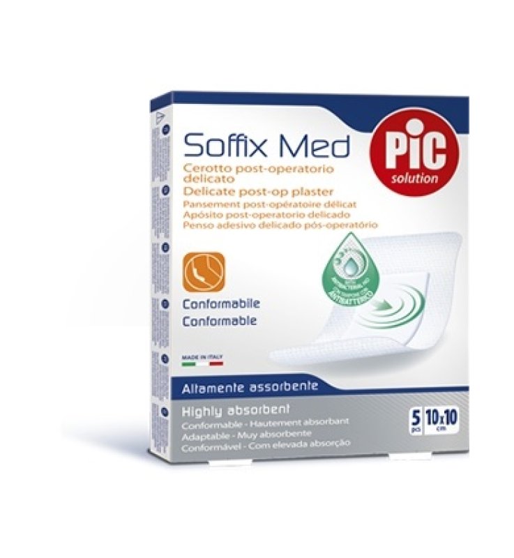 CEROTTO PIC SOFFIX MED IN TNT CON TAMPONE CENTRALE ASSORBENTE STERILE MONOUSO 10X10 CM ANTIBATTERICO 5 PEZZI
