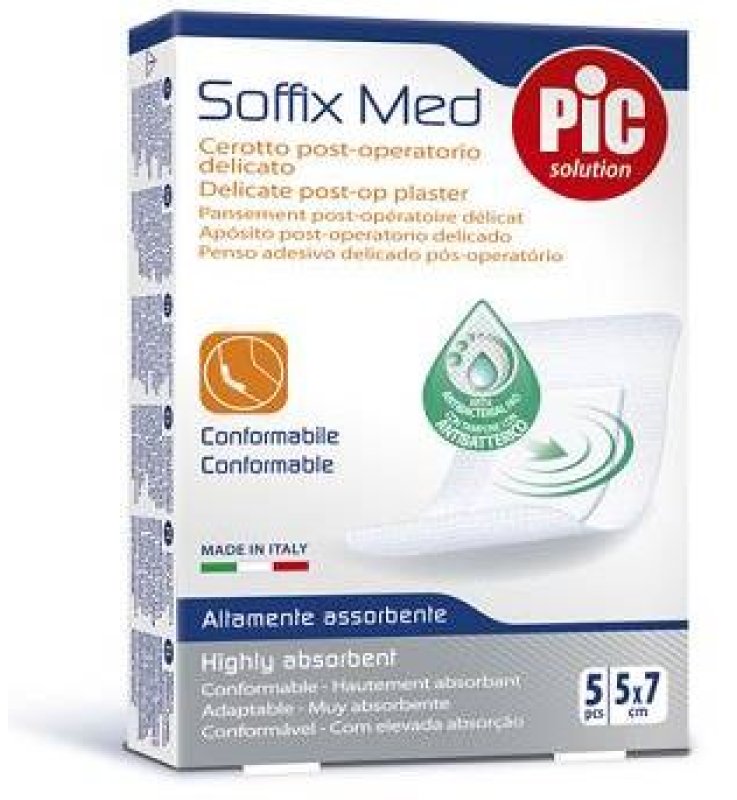 CEROTTO PIC SOFFIX MED IN TNT CON TAMPONE CENTRALE ASSORBENTE STERILE MONOUSO 5X7 CM ANTIBATTERICO 5 PEZZI
