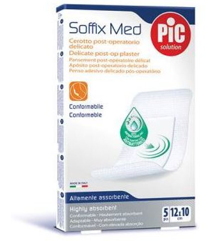 CEROTTO PIC SOFFIX MED IN TNT CON TAMPONE CENTRALE ASSORBENTE STERILE MONOUSO 10X12 CM ANTIBATTERICO 5 PEZZI
