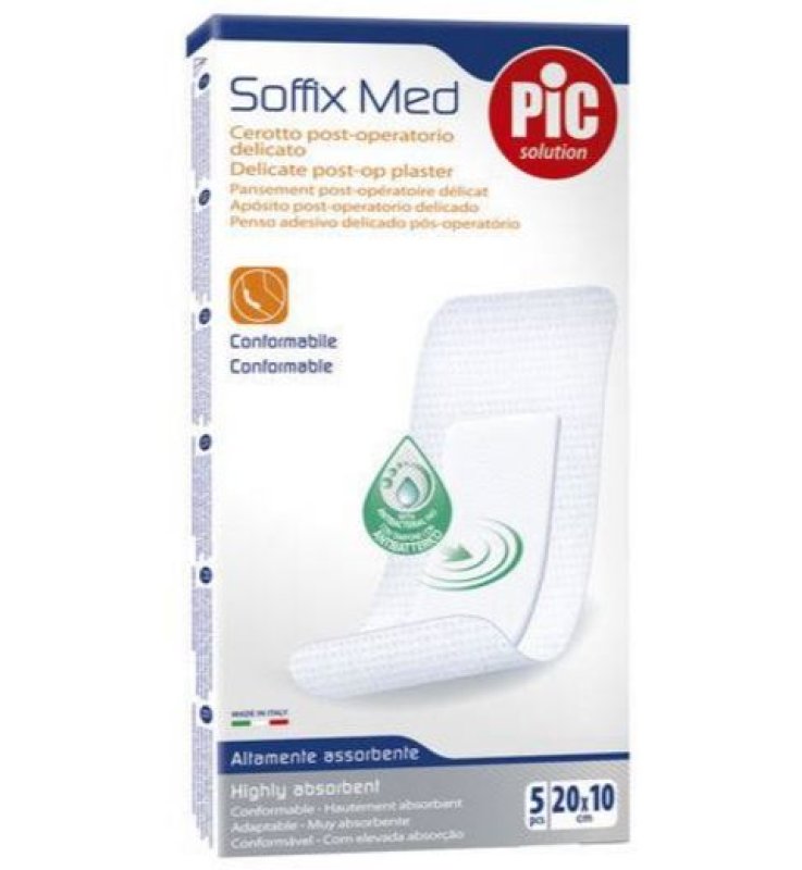 CEROTTO PIC SOFFIX MED IN TNT CON TAMPONE CENTRALE ASSORBENTE STERILE MONOUSO 10X20 CM ANTIBATTERICO 5 PEZZI