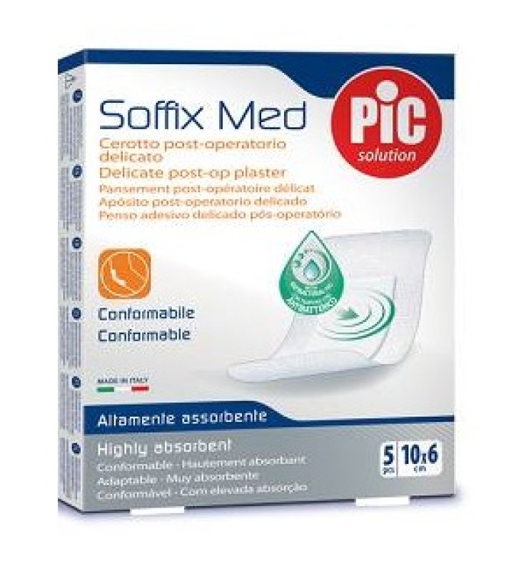 CEROTTO PIC SOFFIX MED IN TNT CON TAMPONE CENTRALE ASSORBENTE STERILE MONOUSO 10X6 CM ANTIBATTERICO 5 PEZZI