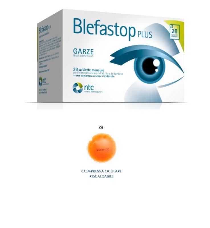 BLEFASTOP PLUS GARZA IN COTONE PIEGATA CON FILO DI BARIO 28SALVIETTE MONOUSO + 1 COMPRESSA OCULARE RISCALDABILE