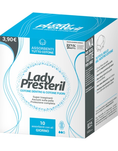 LADY PRESTERIL COTONE DENTRO & COTONE FUORI 10 ASSORBENTI CON ALI GIORNO PROMO