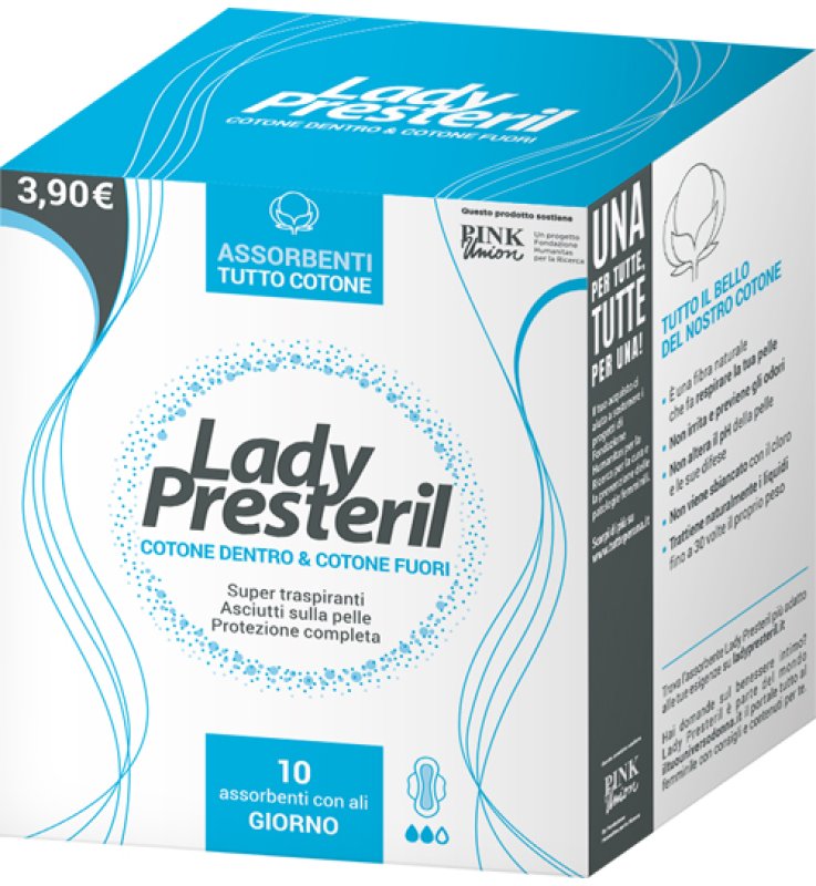 LADY PRESTERIL COTONE DENTRO & COTONE FUORI 10 ASSORBENTI CON ALI GIORNO PROMO