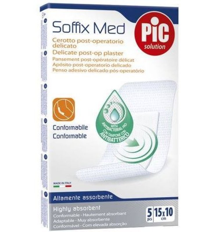 CEROTTO PIC SOFFIX MED IN TNT CON TAMPONE CENTRALE ASSORBENTE STERILE MONOUSO 10X15 CM ANTIBATTERICO 5 PEZZI
