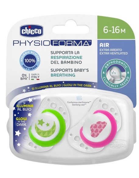 CHICCO SUCCHIETTO AIR LUMI IN SILICONE 6-16 MESI 2 PEZZI