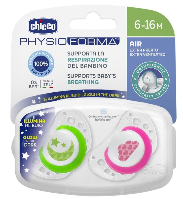CHICCO SUCCHIETTO AIR LUMI IN SILICONE 6-16 MESI 2 PEZZI