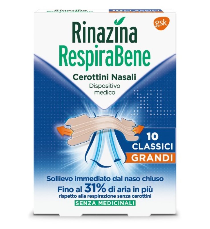 RINAZINA RESPIRABENE CEROTTI NASALI CLASSICI GRANDI CARTON 10 PEZZI