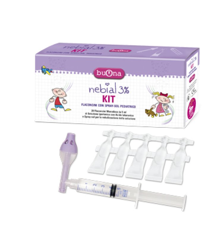 KIT NEBIAL 3% 20 FLACONCINI MONODOSE DA 5 ML + KIT CONTENENTE SPRAY-SOL PEDIATRICO E SIRINGA