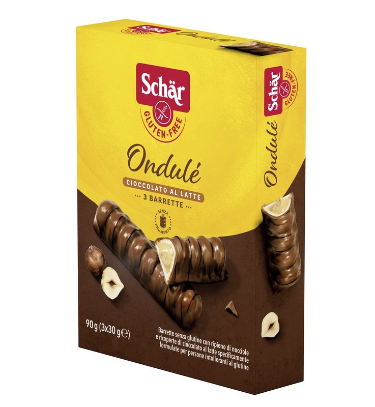 SCHAR ONDULE' BARRETTE CON RIPIENO DI NOCCIOLE RICOPERTE DICIOCCOLATO AL LATTE 3 PORZIONI DA 30 G