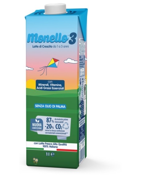 MONELLO 3 FORMULA PER LA CRESCITA A BASE DI LATTE PER BAMBINI DA 1 A 3 ANNI LIQUIDO 1 LITRO