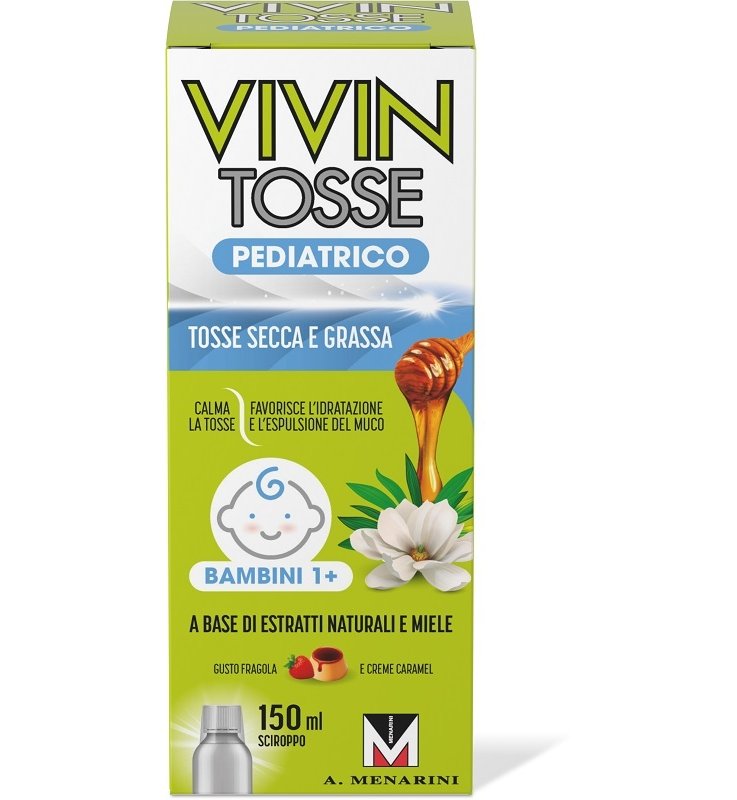 VIVIN TOSSE PEDIATRICO SCIROPPO PER TOSSE SECCA E GRASSA GUSTO FRAGOLA E CREME CARAMEL 150 ML