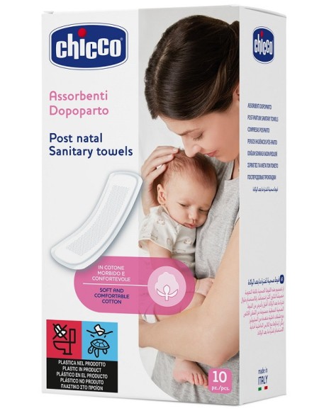 CHICCO MAMMA DONNA ASSORBENTI POSTPARTO COTONE 10 PEZZI