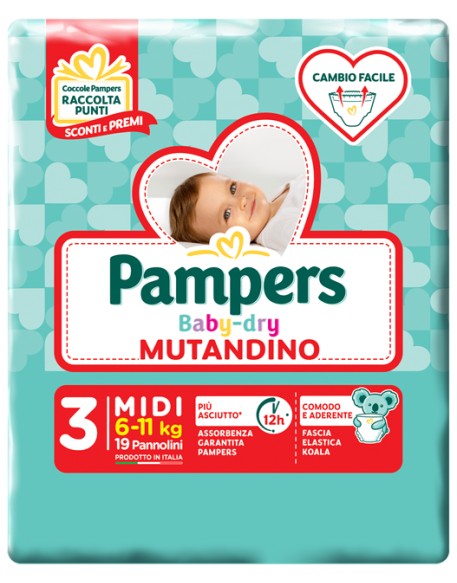 PAMPERS BABY DRY MUTANDINA MIDI SMALL PACK 19 PEZZI