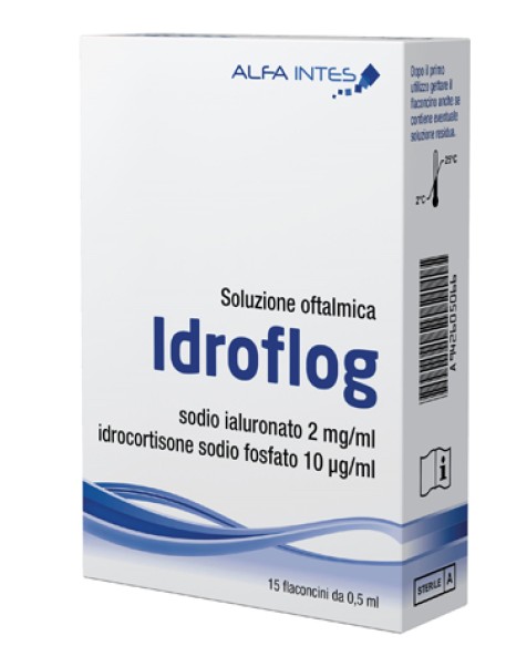 SOLUZIONE OFTALMICA IDROFLOG A BASE DI IALURONATO DI SODIO EIDROCORTISONE SODIO FOSFATO 15 FLACONCINI DA 0,5 ML