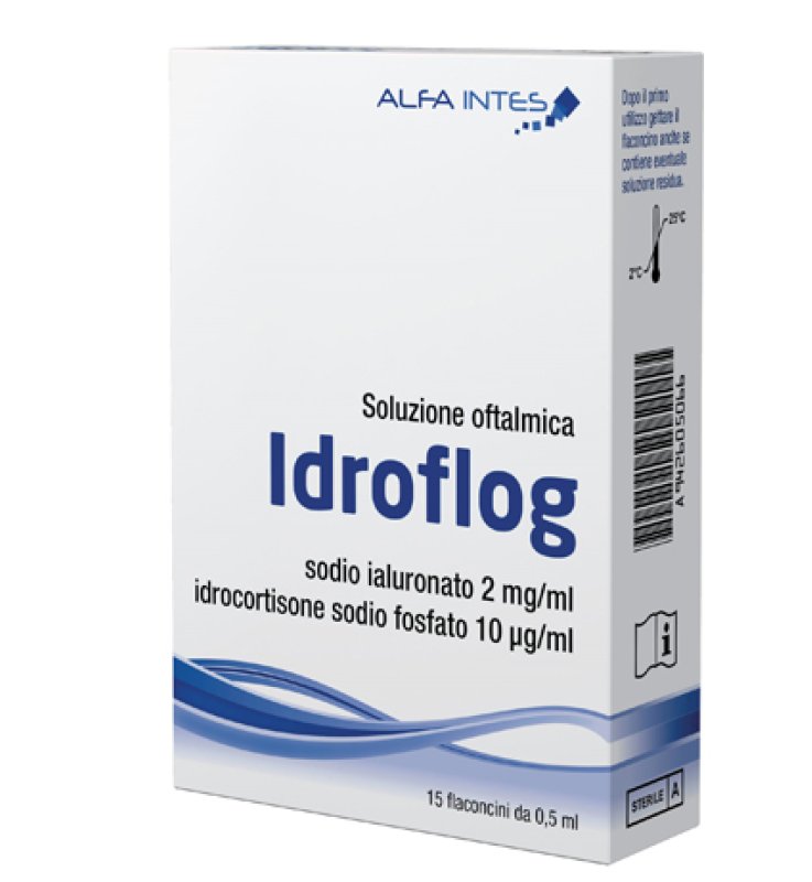 SOLUZIONE OFTALMICA IDROFLOG A BASE DI IALURONATO DI SODIO EIDROCORTISONE SODIO FOSFATO 15 FLACONCINI DA 0,5 ML