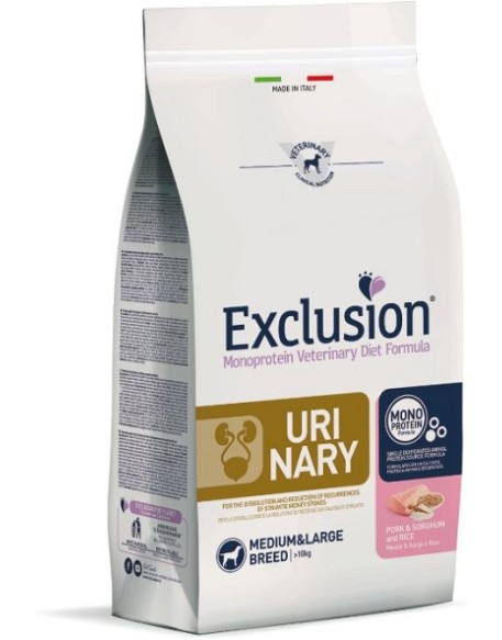 EXCLUSION MONOPROTEIN VETERINARY DIET FORMULA DOG URINARY PORK & SORGHUM AND RICE MEDIUM/LARGE 12 KG DRY
