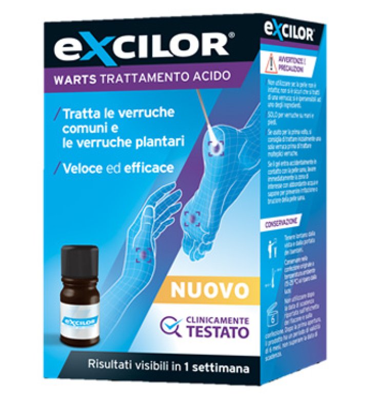 EXCILOR WARTS TRATTAMENTO ACIDO VERRUCHE FLACONE 4 ML + 32 TAMPONI DI COTONE MONOUSO