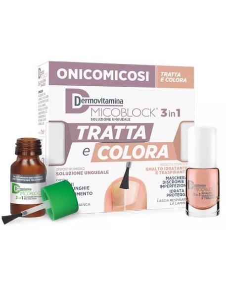 DERMOVITAMINA MICOBLOCK TRATTA E COLORA 3 IN 1 SOLUZIONE UNGUEALE 7 ML + SMALTO IDRATANTE TRASPIRANTE 5 ML