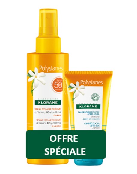 KLORANE KIT POLYSIANES SPRAY SOLARE TAMANU MONOI SPF50 200 ML + SHAMPOO DOCCIA MONOI 75 ML