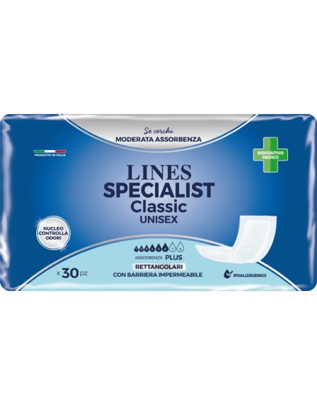 PANNOLONE LINES SPECIALIST CLASSIC RETTANGOLARE CON BARRIERA30 PEZZI