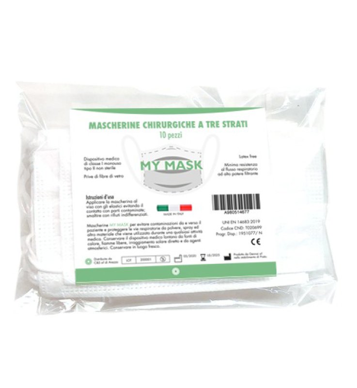 MYMASK MASCHERINA CHIRURGICA A TRE STRATI 10 PEZZI