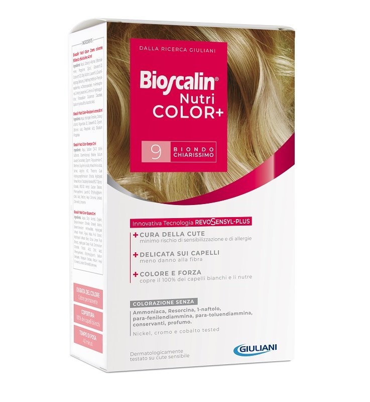 BIOSCALIN NUTRICOLOR PLUS 9 BIONDO CHIARISSIMO CREMA COLORANTE 40 ML + RIVELATORE CREMA 60 ML + SHAMPOO 12 ML + TRATTAMENTO FINALE BALSAMO 12 ML BIOSCALIN NUTRICOLOR PLUS 9 BIONDO CHIARISSIMO CREMA COLORANTE 40 ML + RIVELATORE CREMA 60 ML + SHAMPOO 12 ML + TRATTAMENTO FINALE BALSAMO 12 ML