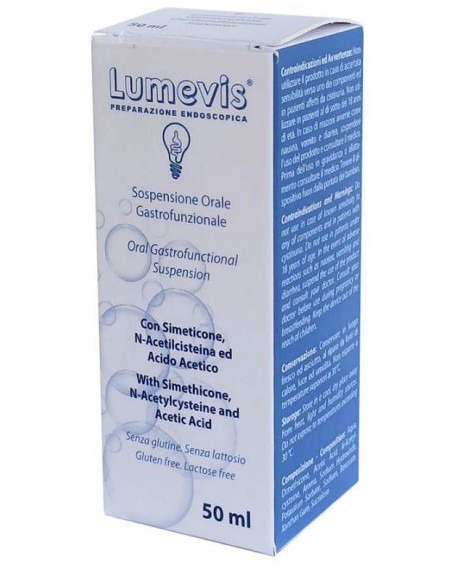 LUMEVIS SOSPENSIONE ORALE MONOUSO A BASE DI SIMETICONE N-ACETILCISTEINA E ACIDO ACETICO DA UTILIZZARE IN PREPARAZIONE DIESAMI CLINICI AMBITO GASTROSCOPICO 50 ML