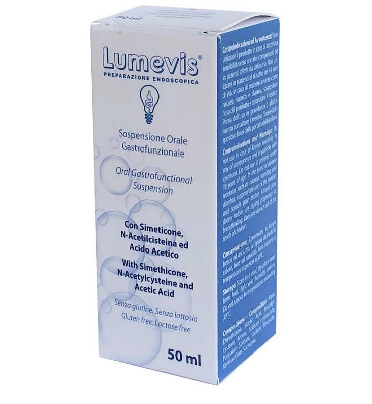 LUMEVIS SOSPENSIONE ORALE MONOUSO A BASE DI SIMETICONE N-ACETILCISTEINA E ACIDO ACETICO DA UTILIZZARE IN PREPARAZIONE DIESAMI CLINICI AMBITO GASTROSCOPICO 50 ML