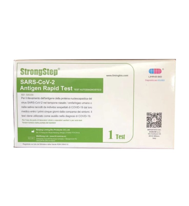 TEST ANTIGENICO RAPIDO COVID-19 STRONGSTEP AUTODIAGNOSTICO DETERMINAZIONE QUALITATIVA ANTIGENI SARS-COV-2 IN TAMPONI NASALI/OROFARINGEI/SALIVA MEDIANTE IMMUNOCROMATOGRAFIA